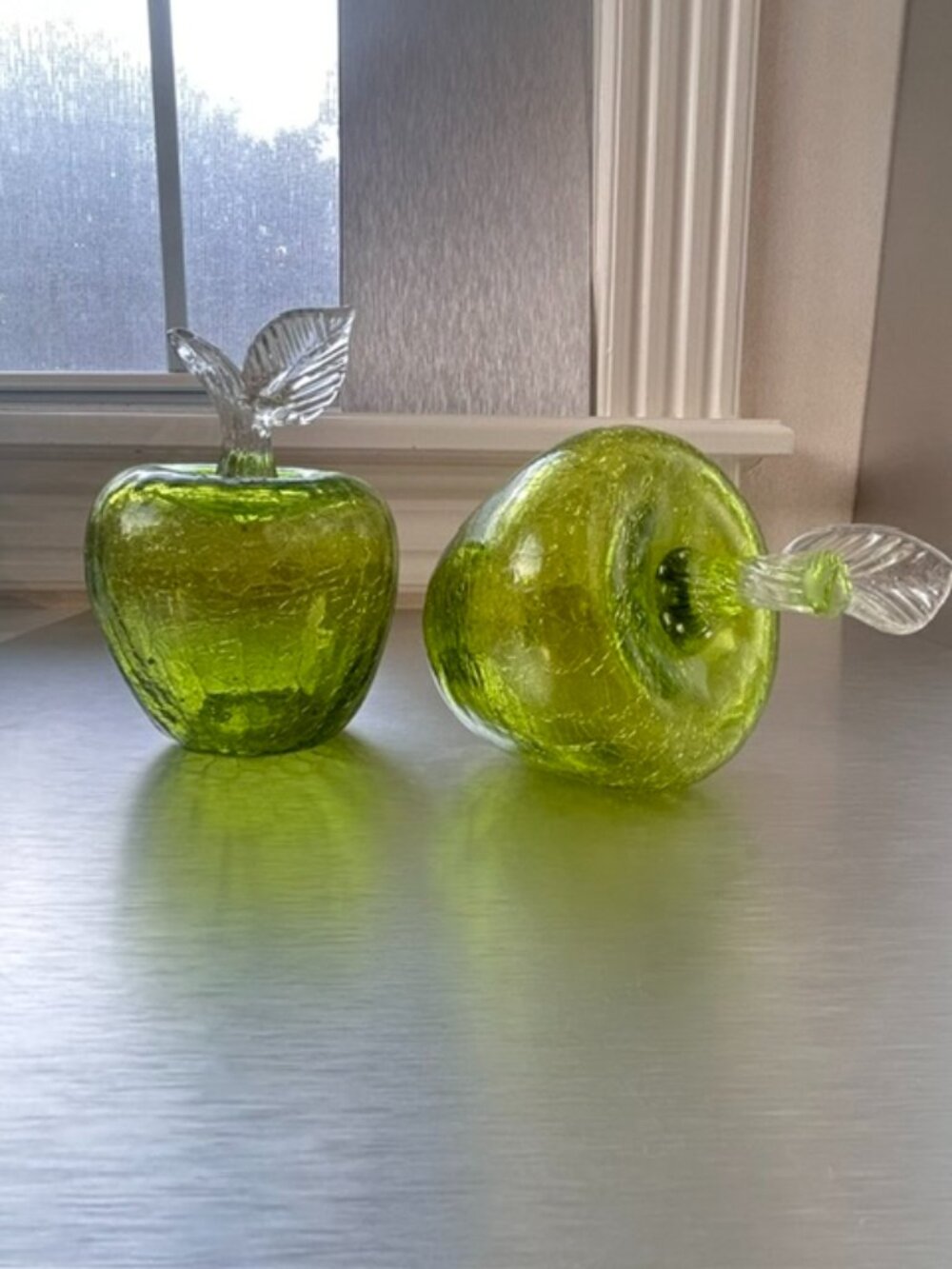 Vtg. Hand-Blown Green Glass Apples